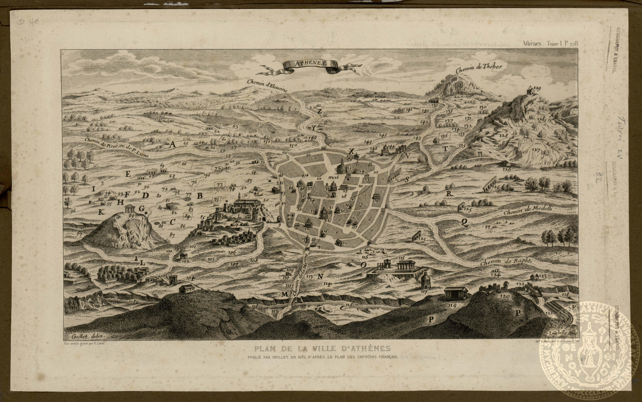 Plan de la Ville d' Athenes publie par Guillet, en 1672, d' apres le plan des Capucins francais…